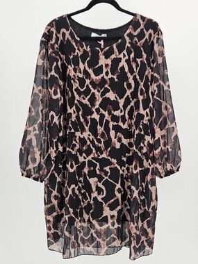 Me & Gee Leopard Print Pleated Dress L/XL NWT Made in Italy